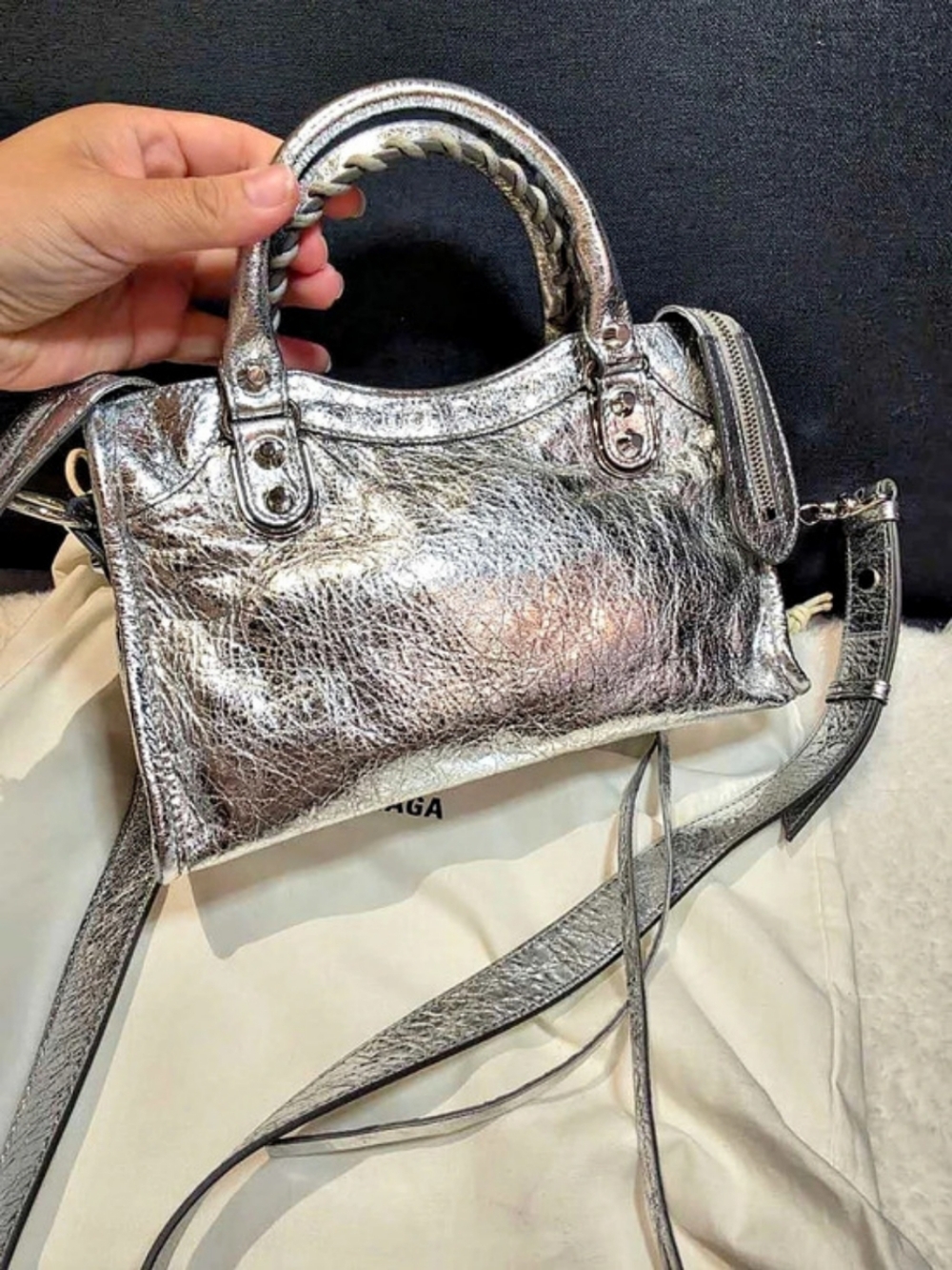 Balenciaga Metallic Edge Mini City Bag Leather Shoulder Bag Silver